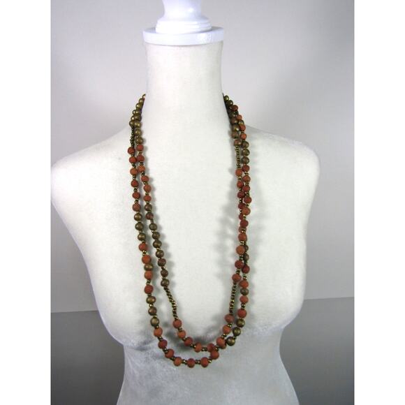 Rust/Orange Gold Tone Necklace 60" Boho Whimsical Cottagecore Hippie VTG - Picture 1 of 4